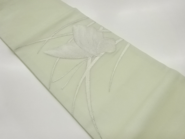 紗 葉に蝶模様織出し開き名古屋帯（額縁仕立て）